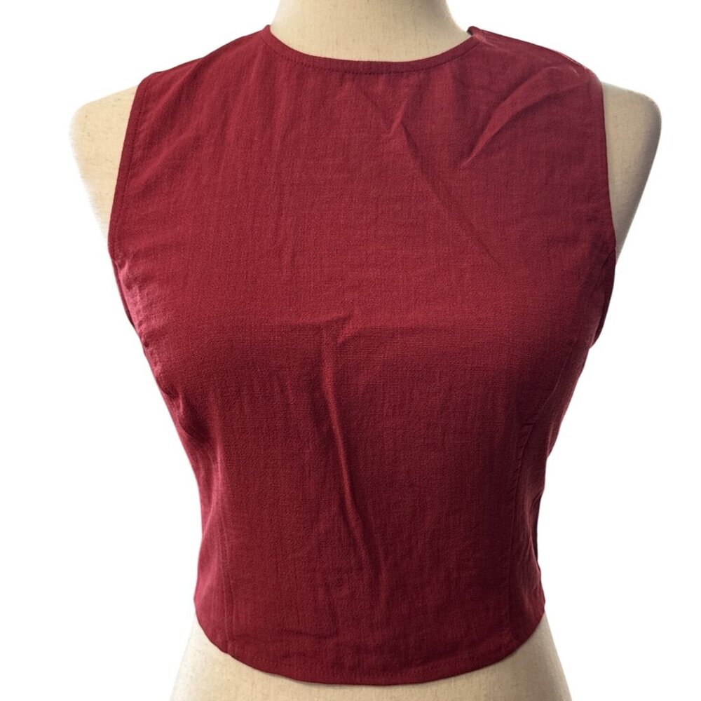 Halara Backless Tie Back Cropped Casual Linen Feel Tank~Size XL~Deep Wine L5 02 - Picture 3 of 10